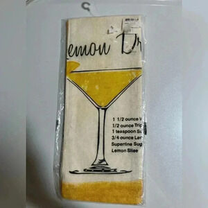 Lemon Drop Martini Drink Recipe Kitchen Bar Tea Towel Yellow Canvas Cloth *NEW*